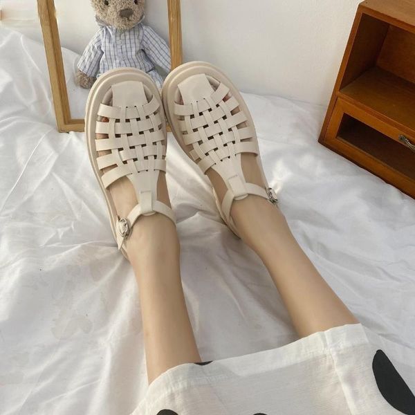 

sandals low leather shoes lady 2021 suit female beige espadrilles platfor, Black