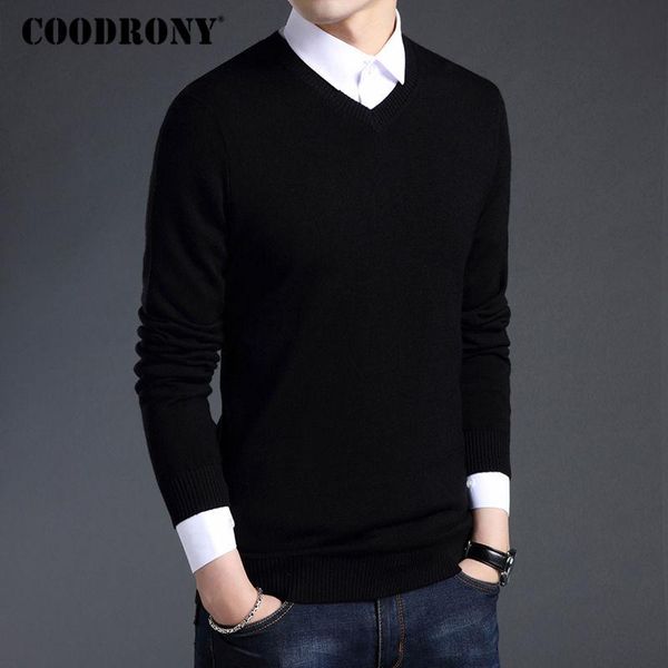 

men's sweaters coodrony merino wool sweater men autumn winter thick warm and pullovers casual v-neck pure pull homme 7305, White;black