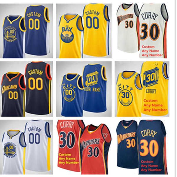 

2021 men women kids printed jersey stephen 30 curry klay 11 thompson andrew 22 wiggins draymond 23 green city navy blue white yellow, Black