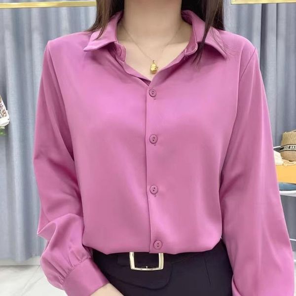 

women's blouses & shirts womens clothing vintage lapel button 2021 long sleeve fashion casual solid color office lady basic chic shirt, White