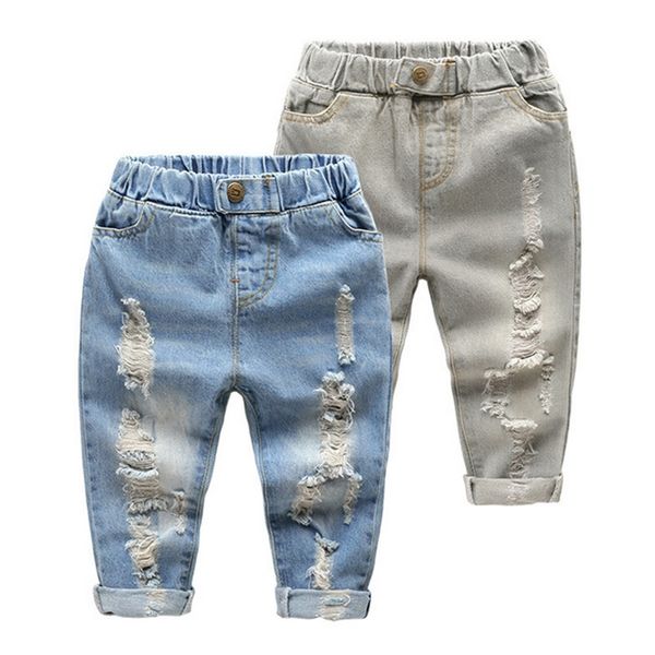 Crianças buraco quebrado jean calças crianças bebê clássico calça crianças jeans vestuário tendência longa fundos bebê menino casual calças 210331