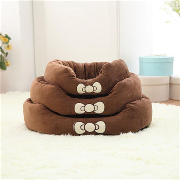 

cat beds & furniture pet bow circular dog kennel warm fleece house bed sofa washable mat small puppy for chihuahua candy colors