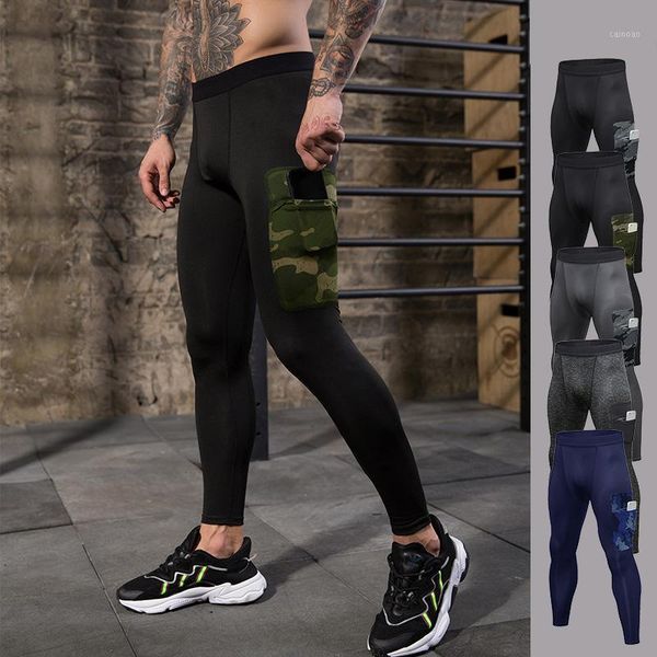 

men running pants gym tight leggings male jogging quick-dry camouflage pocket trousers workout training clothes men's, Black
