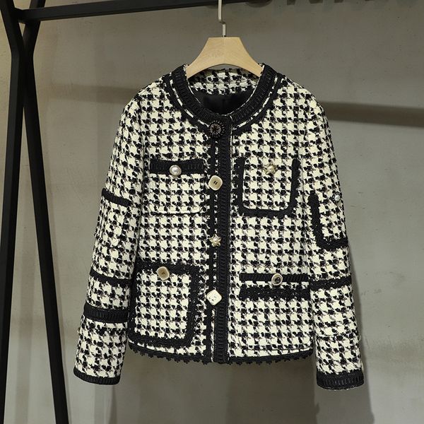 

skirts fall elegant winter woman's tweed jacket o-neck chess c210, Black