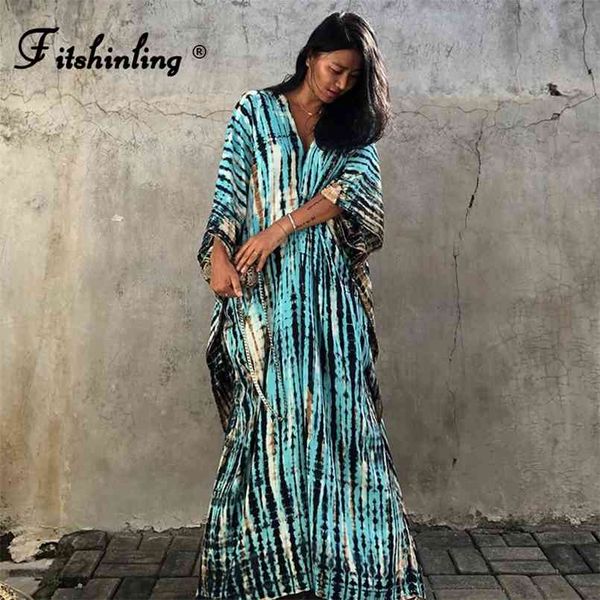 

fitshinling halo dyeing vintage beach long dres v neck oversize robe side split loose kaftan holiday boho maxi dresses 210722, White;black