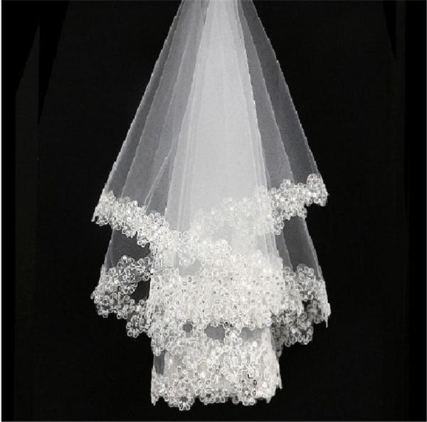 

bridal veils bride wedding accessories one layer short without comb lace sequins soft tulle 1.5m ivory/white, Black