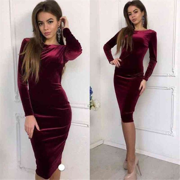 

velvet bandage bodycon pencil women dress long sleeve high waist backless evening party midi female robe autumn, Black;gray