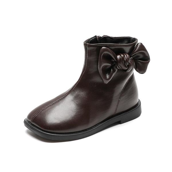 

boots 2021 autumn girls children leather shoes for girl with butterfly-knot zip korean kids casual students, Black;grey