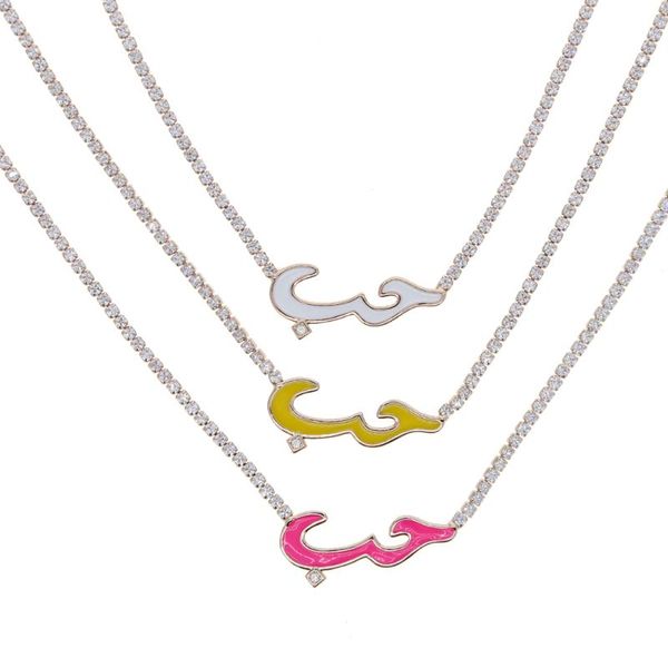 

chains enamel arabic love letter word necklace rose gold color 2mm cz tennis chain women choker, Silver