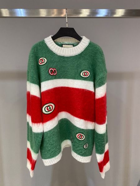 

autumn and winter 2020 new women's fashion brand european mohair color matching embroidery round neck pullover loose knitted sweater, White;black