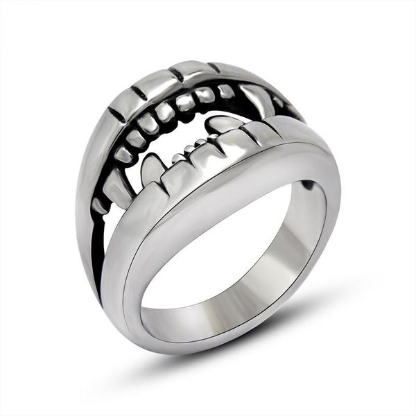 

men skull ring unique gothic stainless steel satanic demon exaggeration black biker gift custom punk jewelry cluster rings, Golden;silver