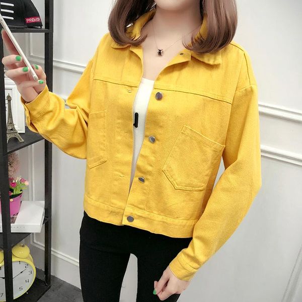 

spring autumn yellow woman denim jacket korean slim long sleeve red short coat for women black jeans female outwear women's jackets, Black;brown