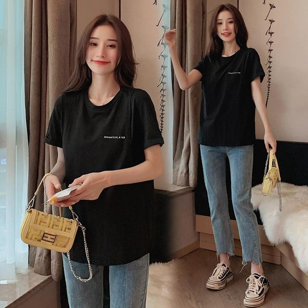

maternity & tees summer pregnant women breastfeeding short sleeve o-neck letters embroidery casual cotton nursing lactation t-shirt, White