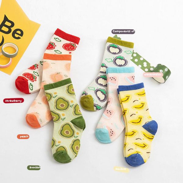 

1-9y 2021 spring and autumn children socks combed cotton cartoon fruit pattern baby girls middle infants toddlers, Pink;yellow