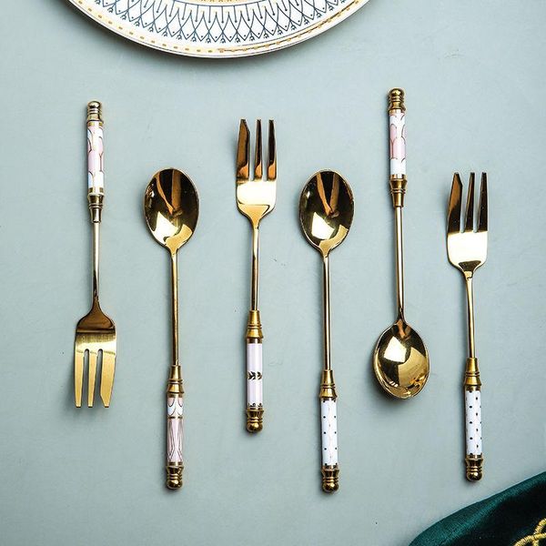 

spoons vintage fork metal gold and ceramics coffee fruit prikkers dessert kitchen tool specialty teaspoons
