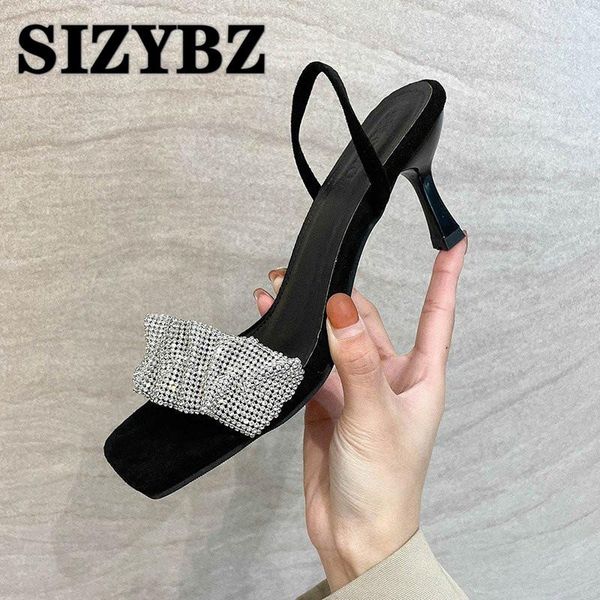 

ruffles peep toe high heels summer sandals women rhinestone pumps shoes fashion shallow slip-on party wedding dress, Black