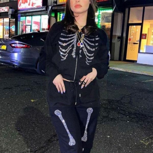 

women's hoodies & sweatshirts ladies rhinestone hooded sweatshirt women oversized zipper loose pockets 2021 harajuku casual jacket z4l7, Black