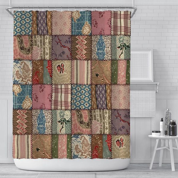 

brown fabic printing shower curtain set with 12 hooks bathroom decoration curtains