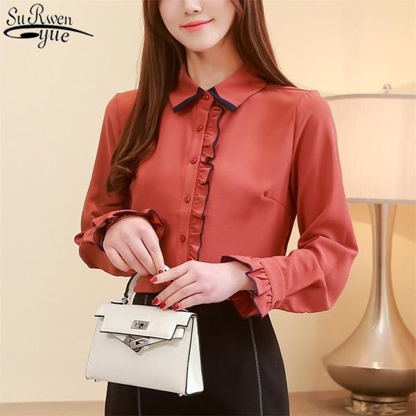 

loose womens and blouses autumn long sleeve woman's shirt solid korean office lady white red 10756 210421