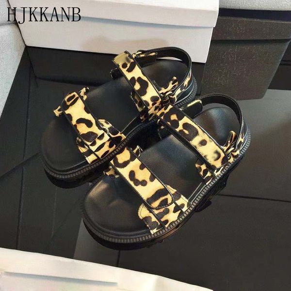 

walking women new leopard flat beach shoes thick bottom all-match roma real leather comfort sneaker sandals 80% off outlet online sale, Black