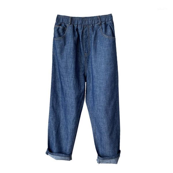 

women jeans pants casual linen elastic waist women's, Blue