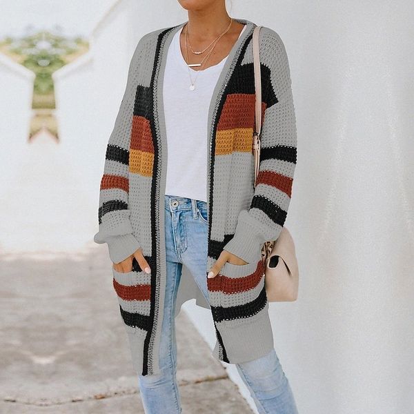

women's cardigan classic style stripes basic casual long sleeve sweater cardigans open front fall spring grey black apricot / holiday 1, White;black