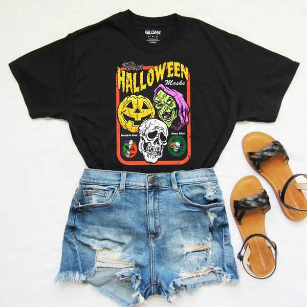 

women's t-shirt pumpkin skull and witch printed funny men women black t shirt short sleeve cotton graphic halloween tees plus si, White
