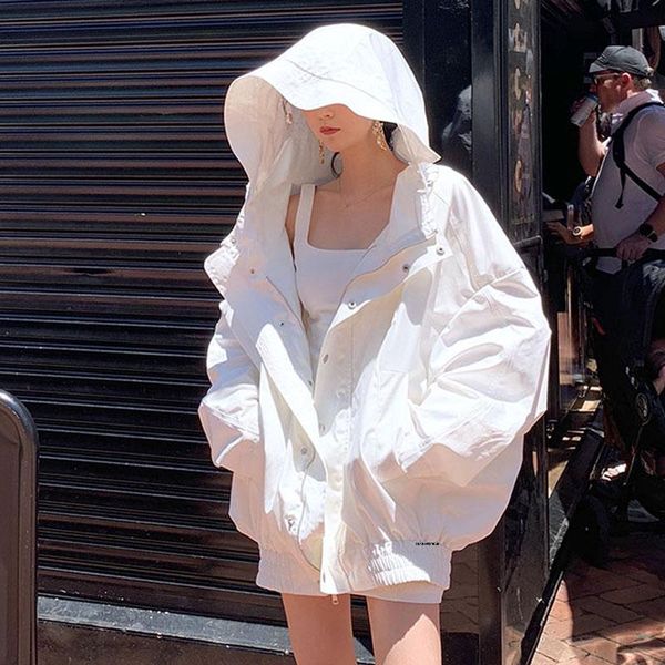 

women's jackets white jacket basic coats 2021 summer loose large size female windbreaker harajuku hooded student bf coat oversize qt93, Black;brown