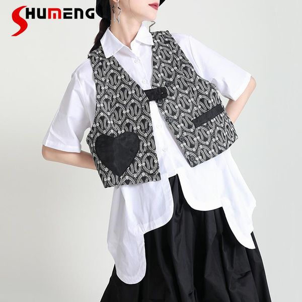 

women's vests 2021 summer retro love waistcoat fashion outer wear vest female men's clothes, Black;white