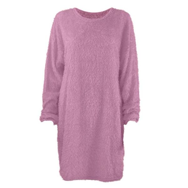 

casual dresses autumn and winter women's plush dress mid-length long-sleeved round neck loose fashion sexy, Black;gray