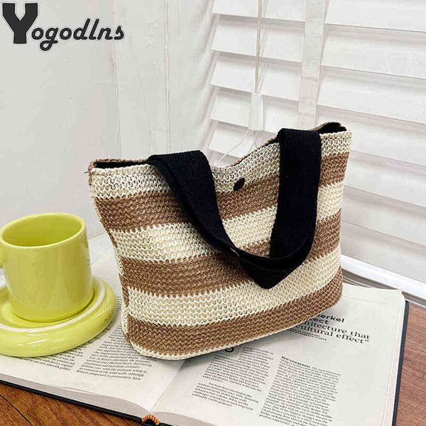 

shopping bags summer large capacity handbag for women beach basket straw handmade woven tote rattan wicker travel shoulder bolsos220307