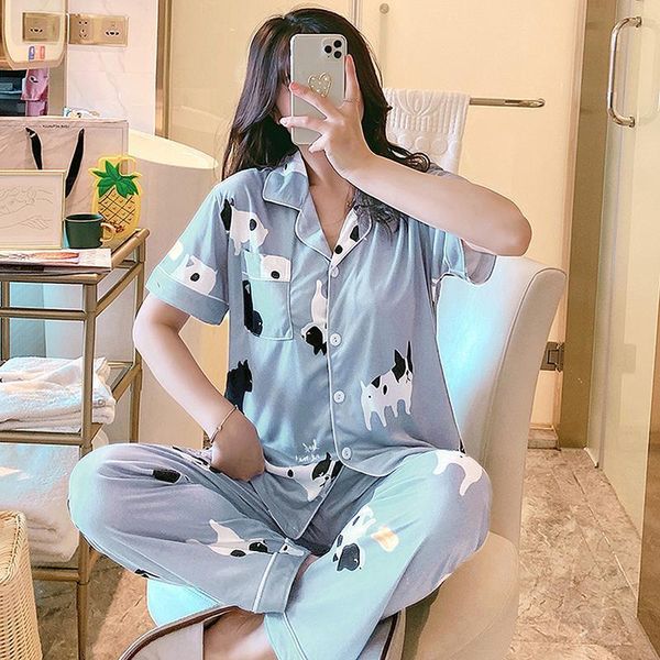 

womens sleepwears pijama mujer autumn winter pajamas lovely leisure two piece set printing indoor clothing home suit sleepwear, Black;red