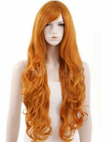 

style wig new fashion women's fluffy long orange curly cosplay full wigs, Black