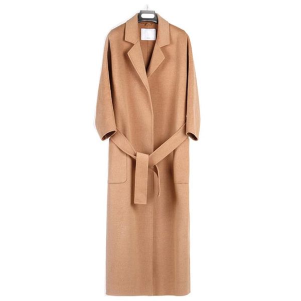 

women's trench coats women winter overcoat wool blends long sleeve warm turn-down collar coat office casual fashion belt elegant, Tan;black