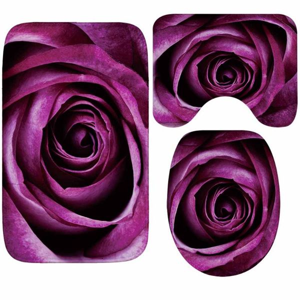 

bath mats blooming roses 3 pieces of anti-slip mat for bathroom thick flannel fabric super absorbent toilet cover and floor