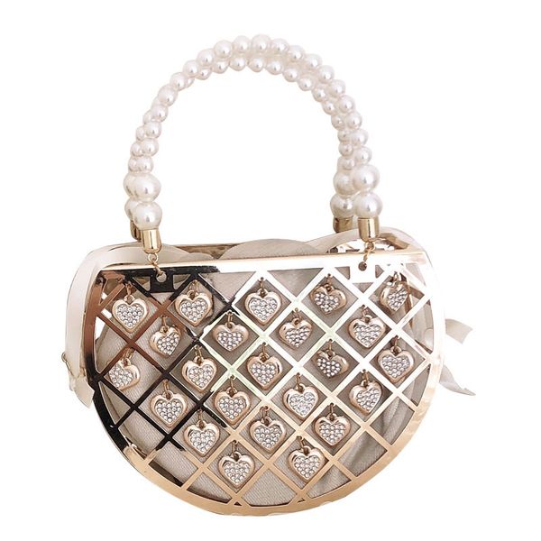 

luxury women's handbag metal hollow out diamond wedding party clutch purse elegant evening bag with pearl handle zd1893