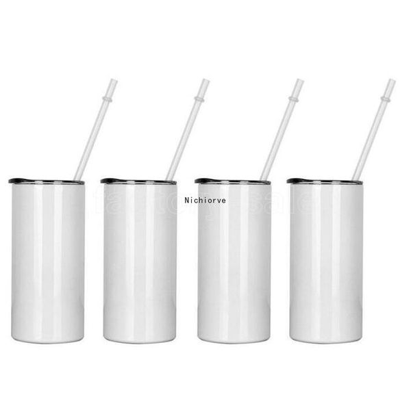 

sublimation skinny tumbler mugs 15oz tall slim straight white blank vacuum insulated water cup for heat transfer sea shipment