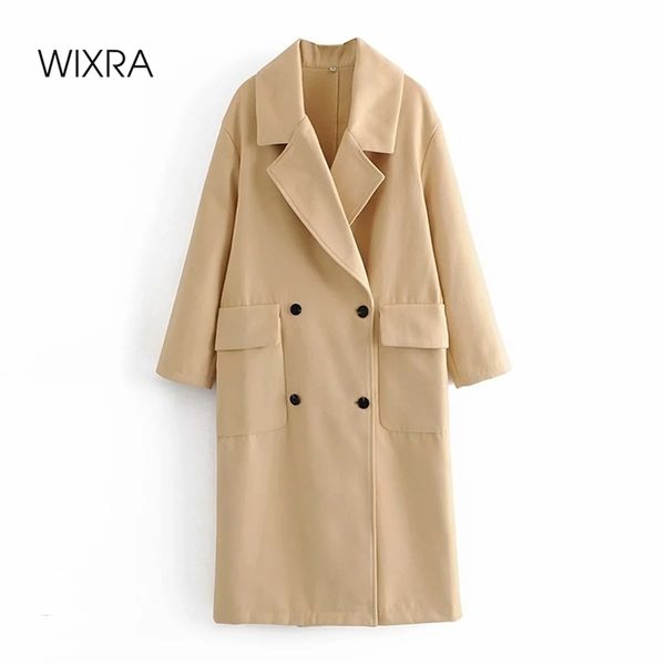 

wixra womens double breasted solid overcoat trendy blends turn down collar high street female outerwear new autumn spring 210419, Black
