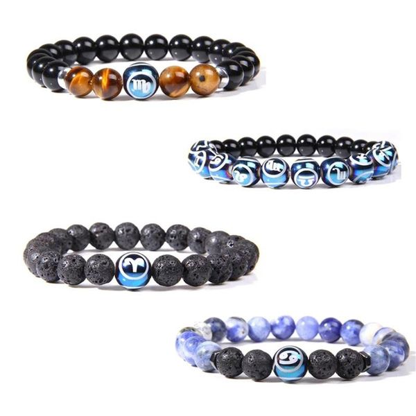 

beaded, strands twelve constellation 8mm volcanic stone lapis lazuli bracelet natural gemstone, Black