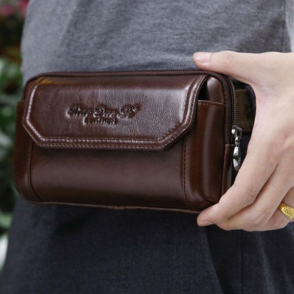

men genuine leather cowhide cell mobile phone case cover purse cigarette money hip belt fanny bag waist pack father