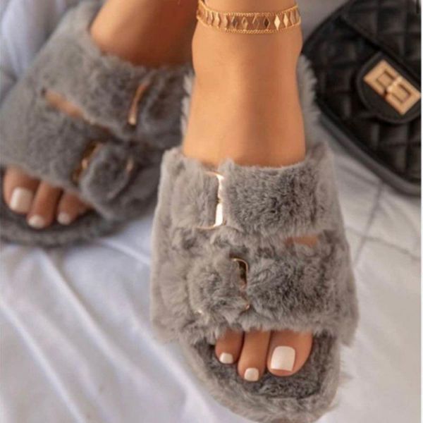 

spring fashion women slippers flats sandals for 2021 plus size buckle open toe short plush ladies sexy, Black