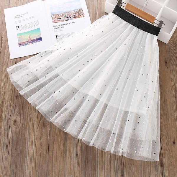 

summer tulle skirt for children fluffy girls tutu shining stars long skirts size 4 to 12y faldas cortas kids clothes