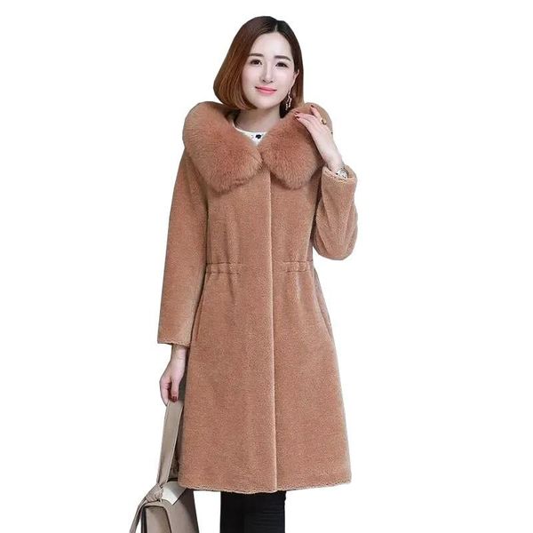 

women's fur & faux fake coat women hooded long winter jacket korean clothes sheep shearing wool coats and jackets plus size 5xl, Black