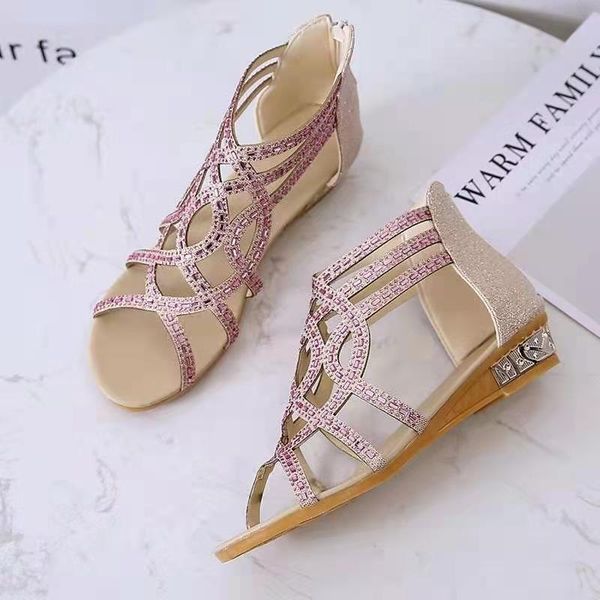 

sandals fashion latest 2021 ladies summer flat heel large size rhinestone sequin high fish mouth, Black