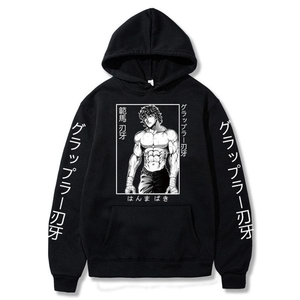 

men's hoodies & sweatshirts 2021 anime funny baki hanma hoodie sweatshirt pullover streetswear unisex, Black