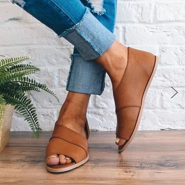 

sandals women summer fashion women's 2021 gladiator shoes fish mouth casual slip on flat beach, Black