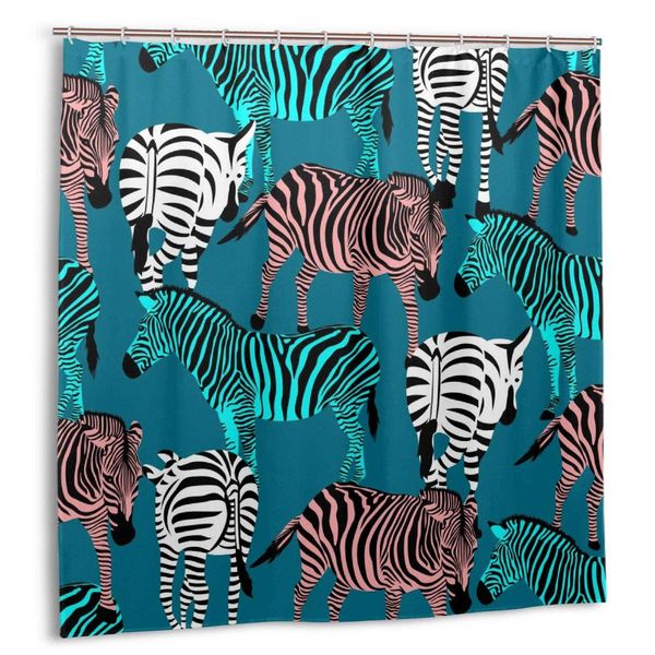 

shower curtain,colorful zebra pattern bath curtain set with hooks