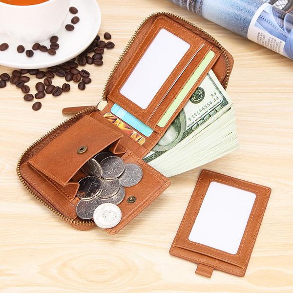 

wallets 2021 men vintage large capacity casual business genuine leather wallet male short clutch bag for gift coin purse, Red;black