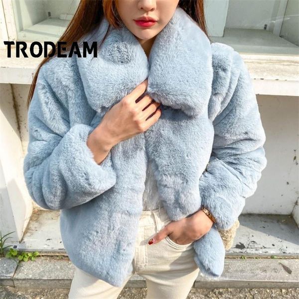 

women's fur & faux trodeam solid coat women autumn winter turn down collar high street thick short warm jackets, Black