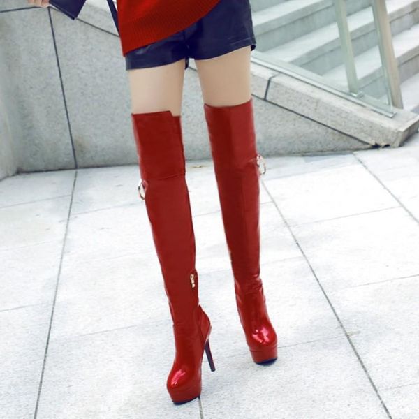 

boots big size9 10 11-13 thigh high knee over the women ladies metal trim side zipper, Black